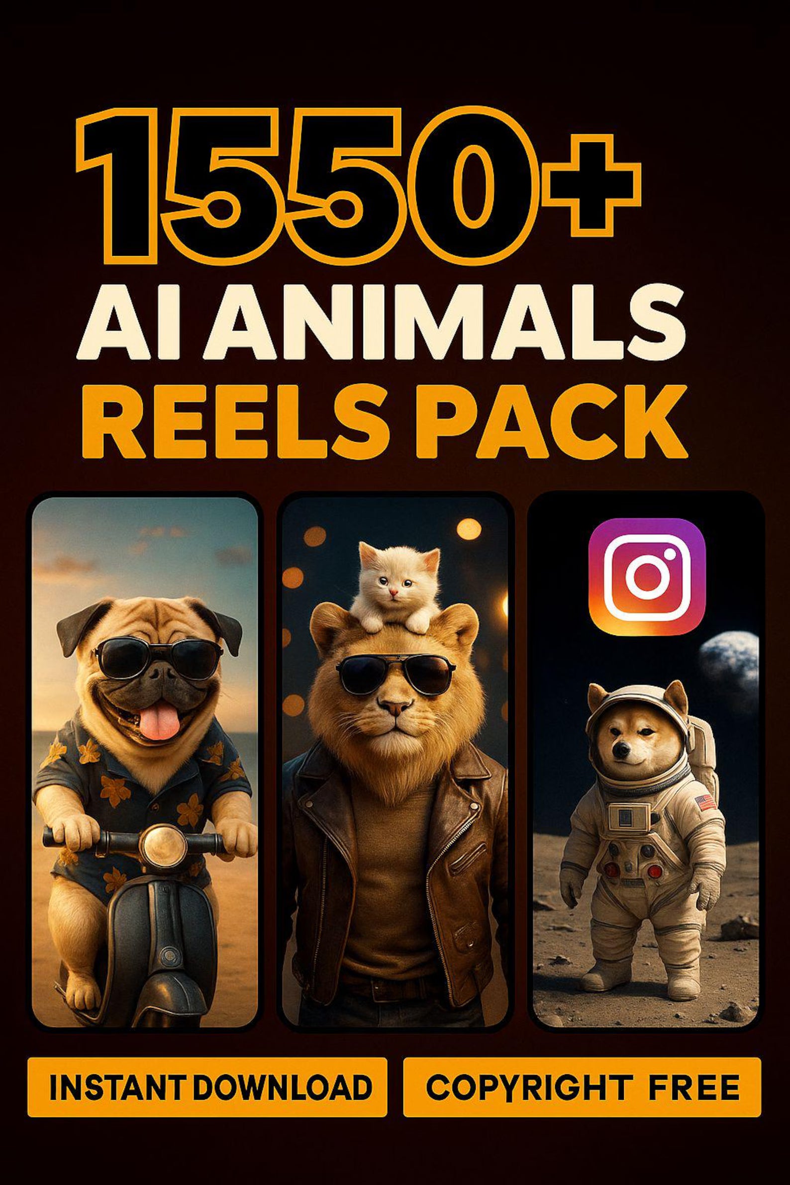 1550+ AI Animals Reels Pack | Copyright-Free Animal Video Bundle