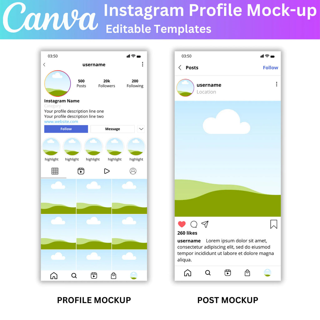Instagram Profile Mock-up Editable Canva Templates