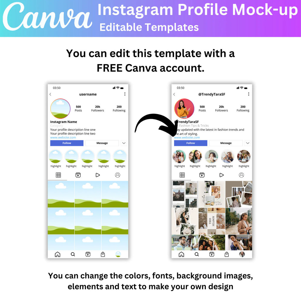 Instagram Profile Mock-up Editable Canva Templates