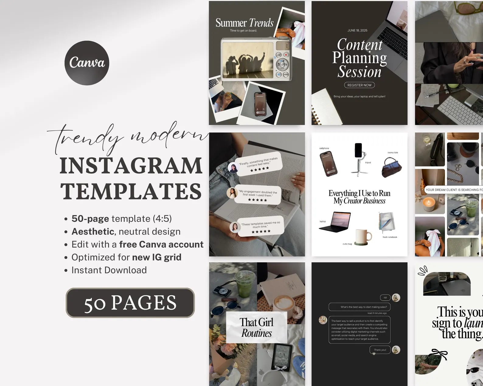 Instagram Templates Trendy Aesthetic Social Media Templates Luxury Portrait Templates for Social Media Managers Coaches Entrepreneurs
